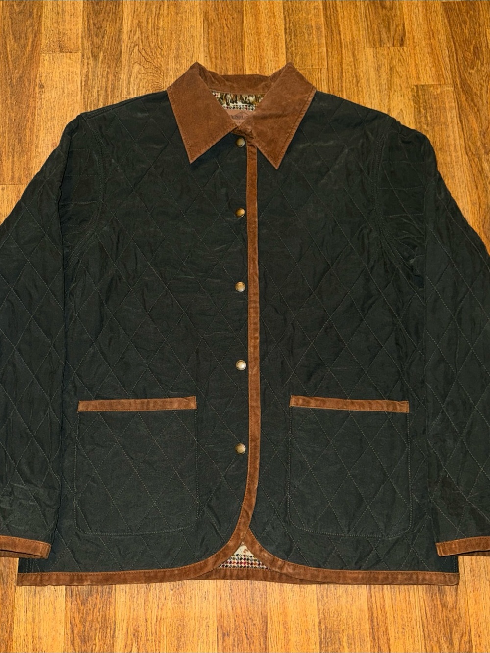 Pendleton Green Quilted Reversible Jacket with Brown Trim